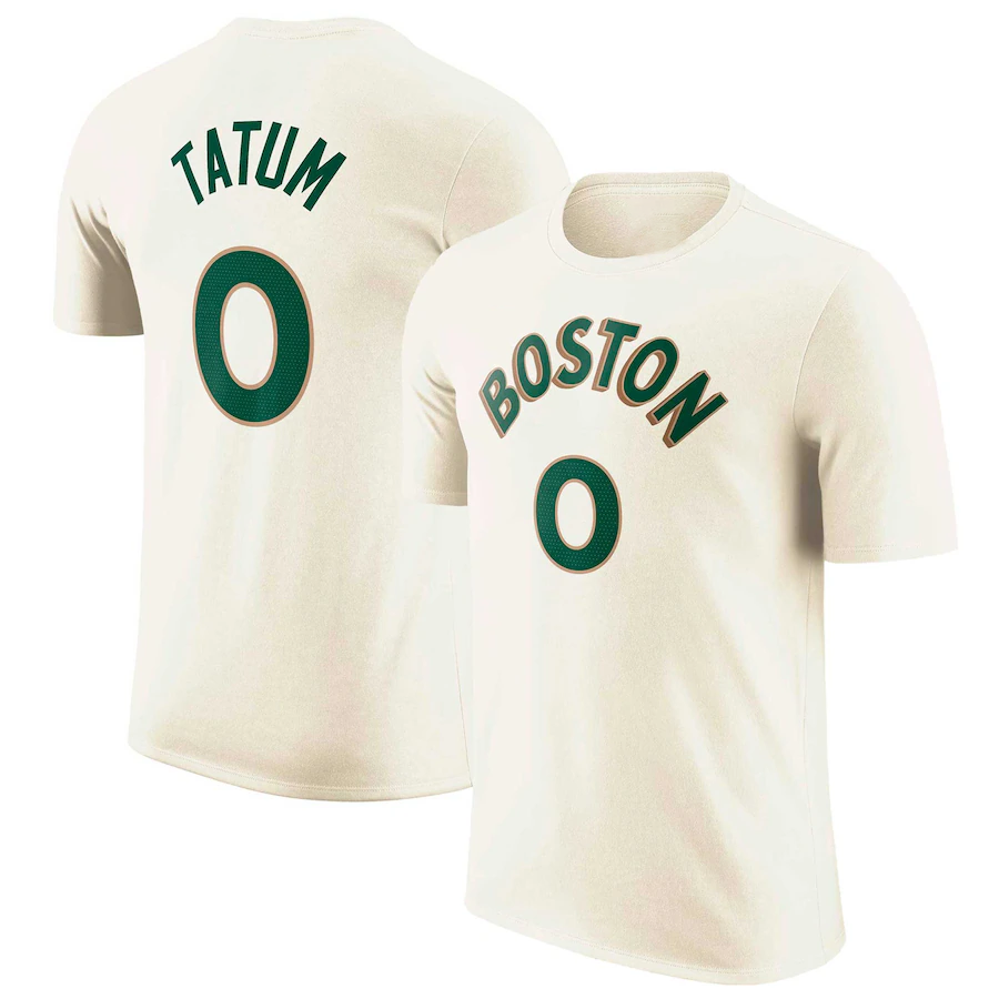 Men NBA Boston Celtics 0 Tatum Cream T shirt